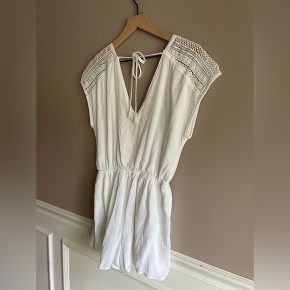 Abercrombie & Fitch Embroidered Romper Pockets Lace  Cottagecore Boho White S - Picture 10 of 10